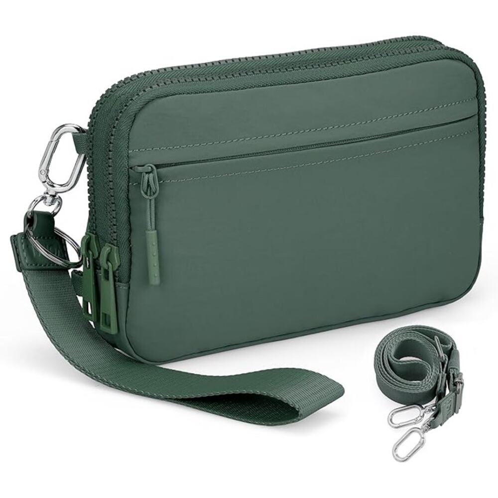 New Vonal Small Green RFID Blocking Nylon Lots of Pockets Crossbody Bag Purse